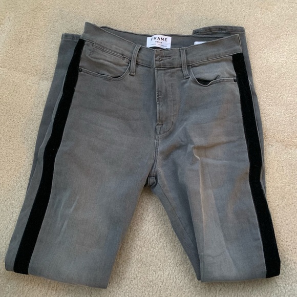 Frame black/grey jeans with black velvet stripe on sides. Size 27. - Picture 1 of 5